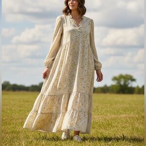 CARLY JEAN LOS ANGELES CJLA Floral Prarie Style Maxi Dress L/XL